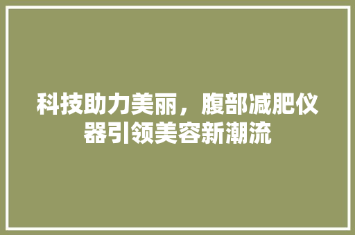 科技助力美丽，腹部减肥仪器引领美容新潮流 科技助力美丽，腹部减肥仪器引领美容新潮流 美容塑身