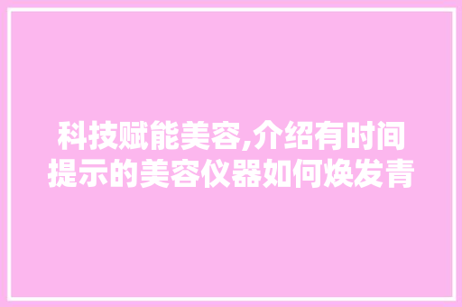 科技赋能美容,介绍有时间提示的美容仪器如何焕发青春光彩 科技赋能美容,介绍有时间提示的美容仪器如何焕发青春光彩 养生保健