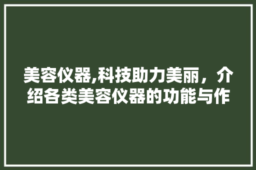 美容仪器,科技助力美丽，介绍各类美容仪器的功能与作用 美容仪器,科技助力美丽，介绍各类美容仪器的功能与作用 美容塑身