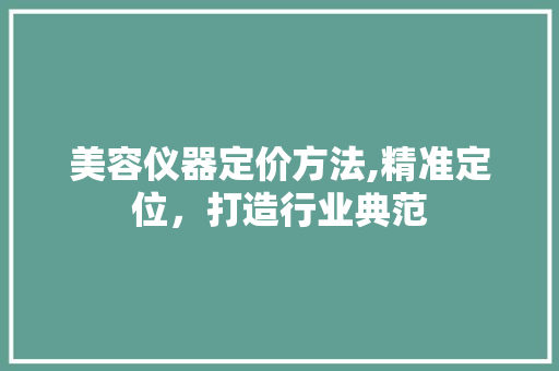 美容仪器定价方法,精准定位，打造行业典范 美容仪器定价方法,精准定位，打造行业典范 美容塑身