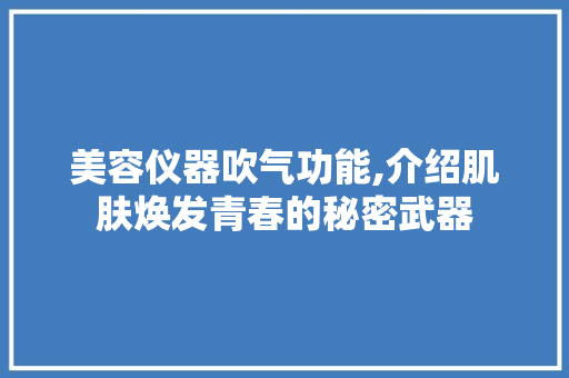 美容仪器吹气功能,介绍肌肤焕发青春的秘密武器 美容仪器吹气功能,介绍肌肤焕发青春的秘密武器 服饰装扮