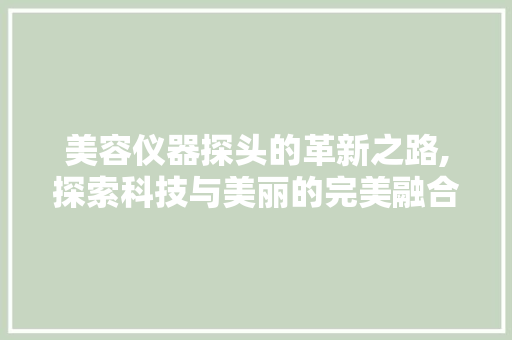 美容仪器探头的革新之路,探索科技与美丽的完美融合 美容仪器探头的革新之路,探索科技与美丽的完美融合 旅行地理