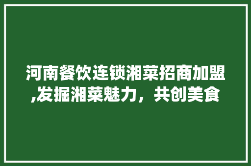 河南餐饮连锁湘菜招商加盟,发掘湘菜魅力，共创美食未来(河南餐饮连锁湘菜招商加盟) 河南餐饮连锁湘菜招商加盟,发掘湘菜魅力，共创美食未来(河南餐饮连锁湘菜招商加盟) 饮食拾萃
