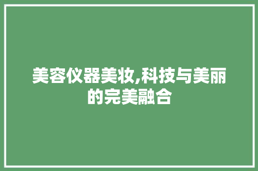 美容仪器美妆,科技与美丽的完美融合 美容仪器美妆,科技与美丽的完美融合 饮食拾萃