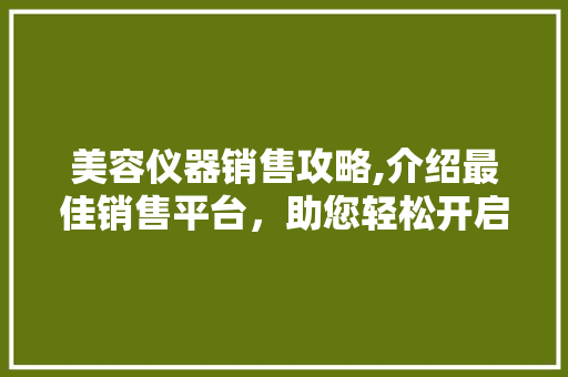 美容仪器销售攻略,介绍最佳销售平台，助您轻松开启财富之门 美容仪器销售攻略,介绍最佳销售平台，助您轻松开启财富之门 动手制作