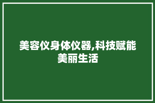 美容仪身体仪器,科技赋能美丽生活 美容仪身体仪器,科技赋能美丽生活 家居时尚