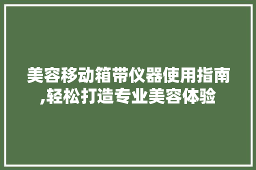 美容移动箱带仪器使用指南,轻松打造专业美容体验 美容移动箱带仪器使用指南,轻松打造专业美容体验 动手制作
