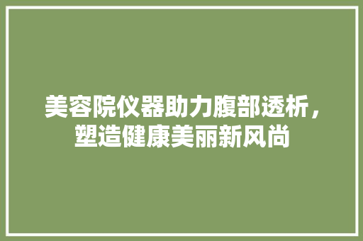 美容院仪器助力腹部透析，塑造健康美丽新风尚 美容院仪器助力腹部透析，塑造健康美丽新风尚 美容塑身