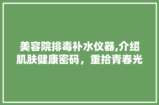 美容院排毒补水仪器,介绍肌肤健康密码，重拾青春光彩 美容院排毒补水仪器,介绍肌肤健康密码，重拾青春光彩 动手制作
