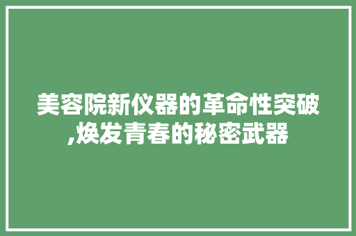 美容院新仪器的革命性突破,焕发青春的秘密武器 美容院新仪器的革命性突破,焕发青春的秘密武器 养生保健