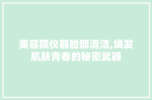 美容院仪器脸部清洁,焕发肌肤青春的秘密武器 美容院仪器脸部清洁,焕发肌肤青春的秘密武器 日用科普