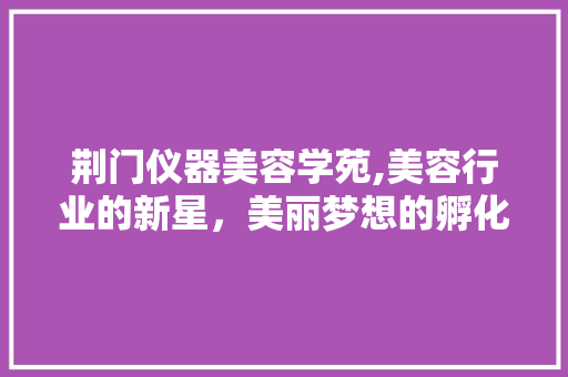 荆门仪器美容学苑,美容行业的新星，美丽梦想的孵化器 动手制作