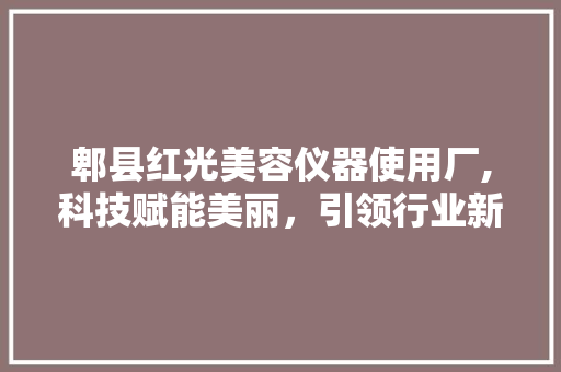 郫县红光美容仪器使用厂,科技赋能美丽，引领行业新潮流 郫县红光美容仪器使用厂,科技赋能美丽，引领行业新潮流 饮食拾萃