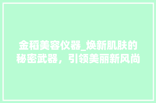 金稻美容仪器_焕新肌肤的秘密武器，引领美丽新风尚 金稻美容仪器_焕新肌肤的秘密武器，引领美丽新风尚 美容塑身