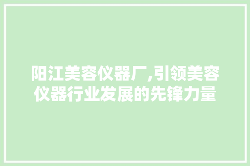 阳江美容仪器厂,引领美容仪器行业发展的先锋力量 阳江美容仪器厂,引领美容仪器行业发展的先锋力量 家居时尚