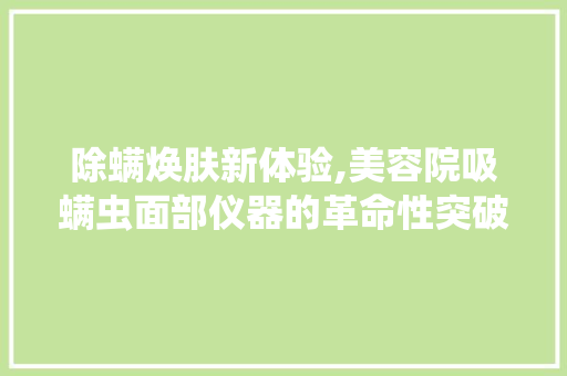 除螨焕肤新体验,美容院吸螨虫面部仪器的革命性突破 除螨焕肤新体验,美容院吸螨虫面部仪器的革命性突破 动手制作
